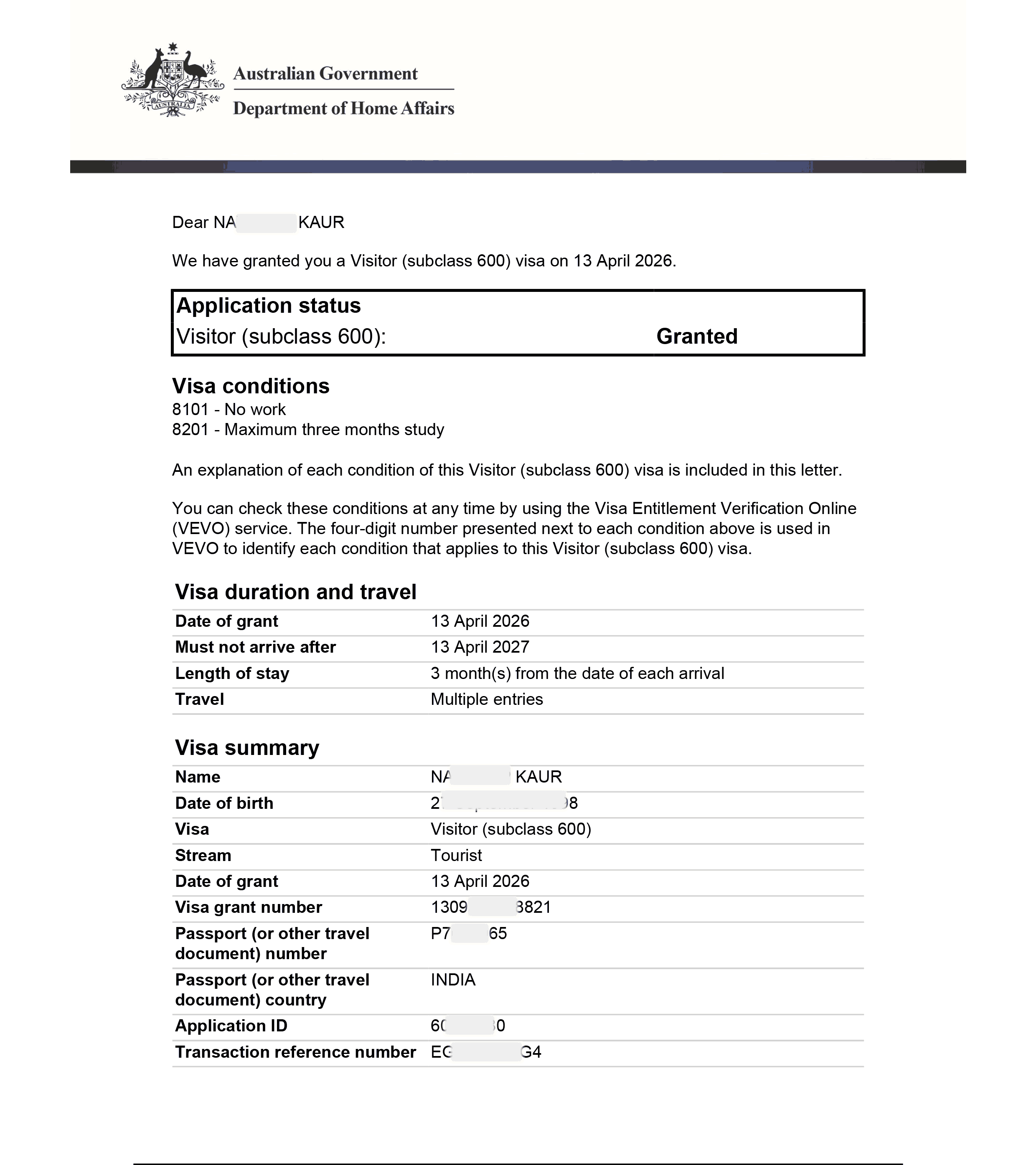 Visa Approval