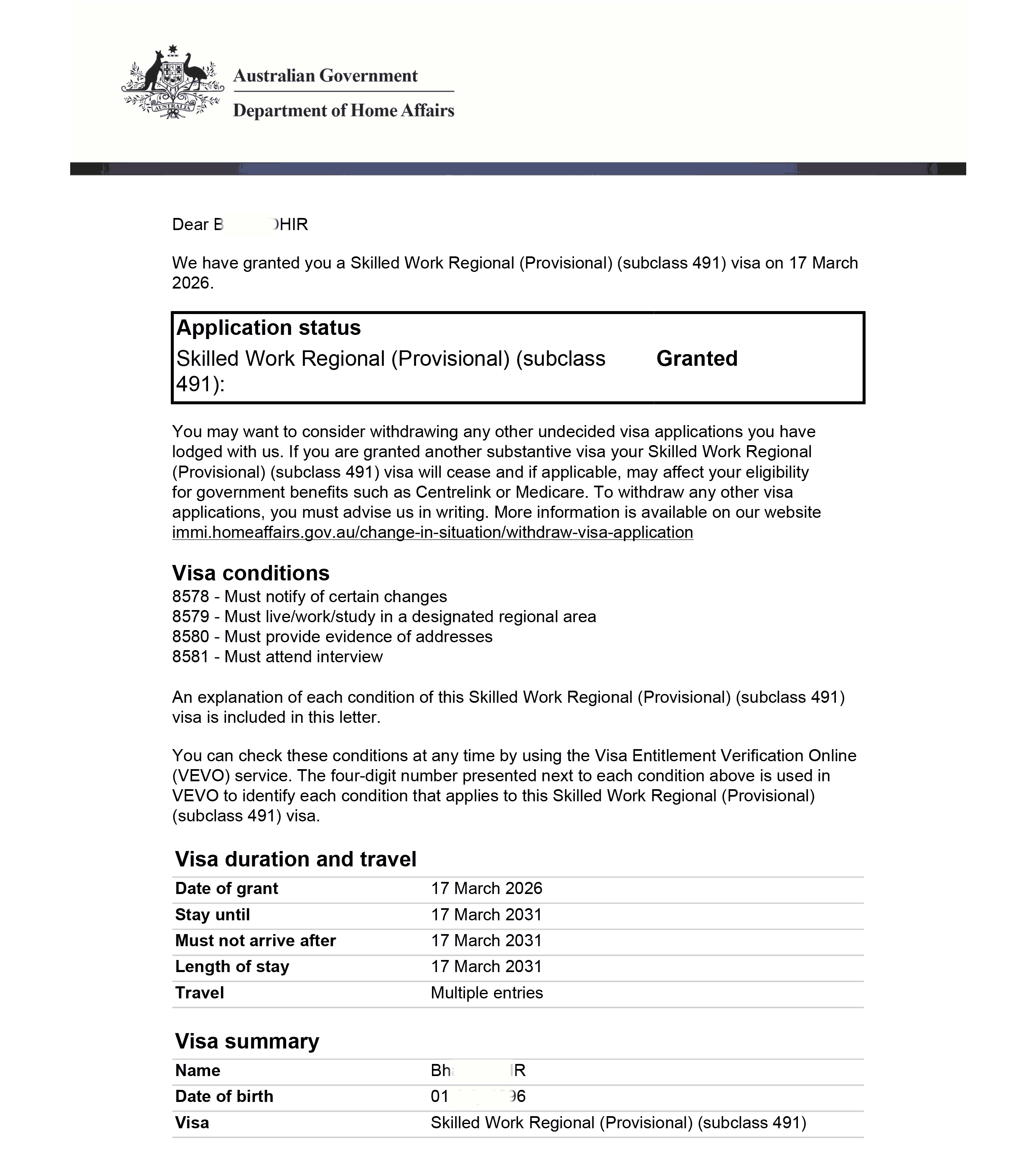 Visa Approval