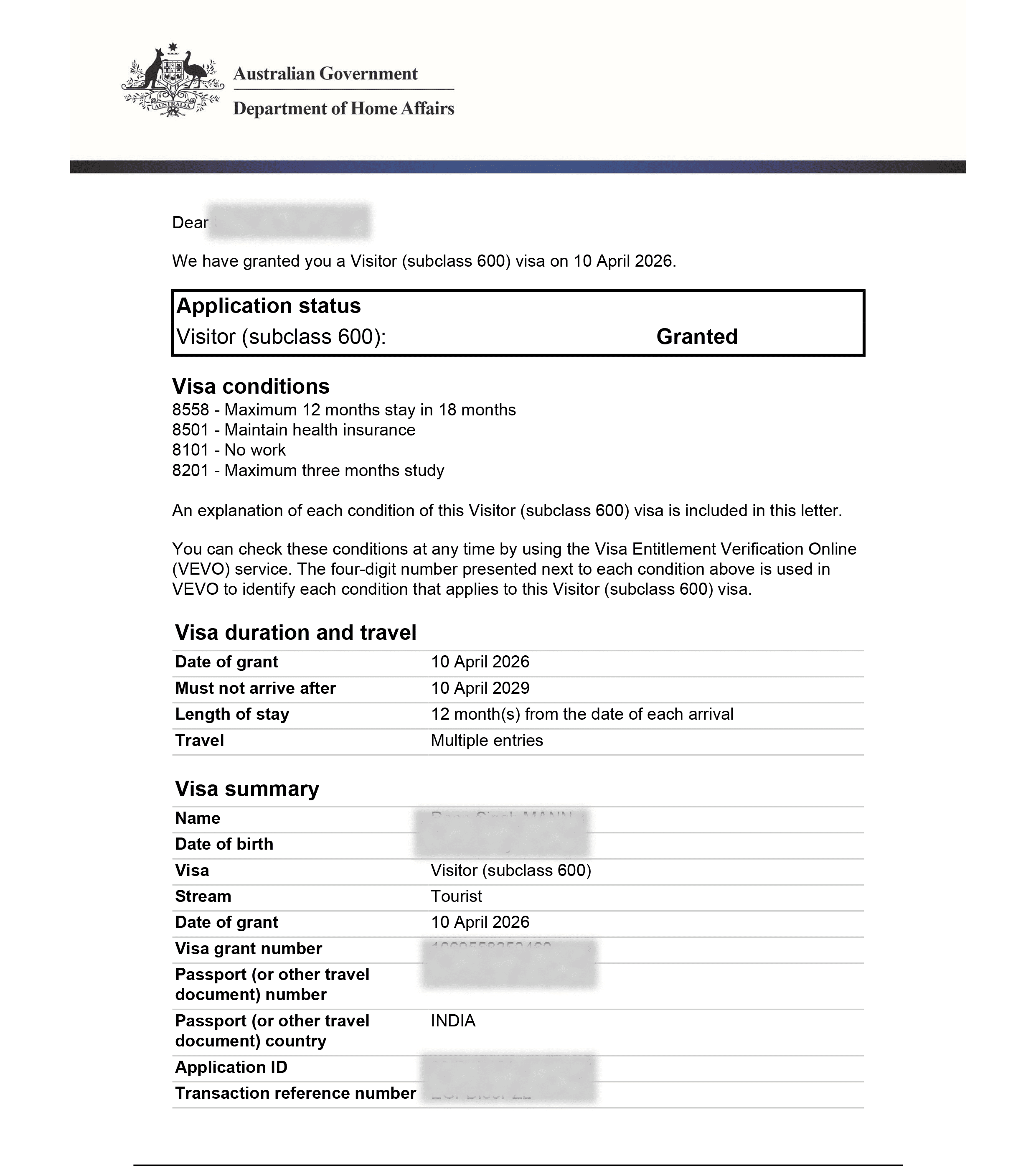 Visa Approval